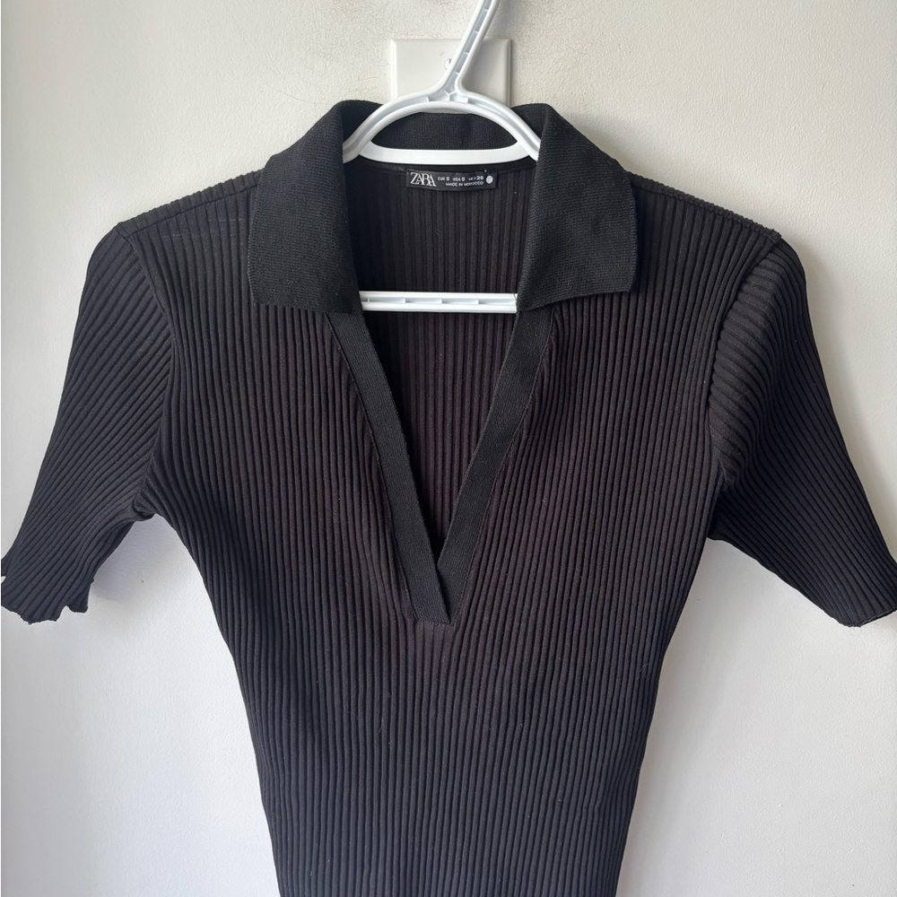 Zara Black Ribbed polo